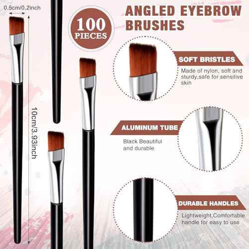 Gerrii 100 Pieces Disposable Angled Eyebrow Brushes Eye Liner Brush Disposable Angle Brushes Tinting Brushes for Women Girls Salon Beauty Cosmetic Make up Tool Esthetician Supplies(Black)