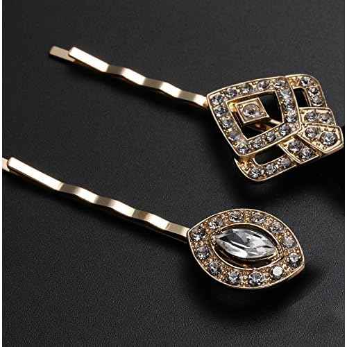 BABEYOND Vintage Hair Pins Clips for Women 1920s Crystal Rhinestone Feather Hair Pins Great Gatsby Hair Piece (A-Gold)