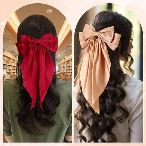 Hoteam 16 Pcs Silky Satin Hair Bows Bulk for Women Large Hair Ribbons Oversized Bows Oversized Long Tail Large Bow-knot Clips Accessories Gifts(Classic)