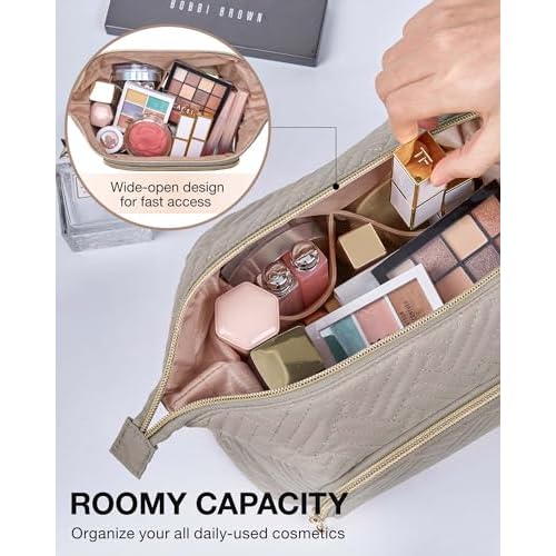 BAGSMART Travel Makeup Bag, Cosmetic Bag Make Up Organizer Case,Large Wide-open Pouch for Women Purse for Toiletries Accessories Brushes