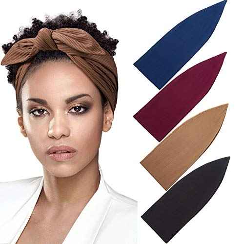 Syhood 4 Pieces Ribbed Headband Ribbed Stretch Bandie Stretchy Hairband Soft Head Wrap Turban Headband Boho Hair Band for Women Hair Accessories, 4 Colors(Black, Red, Sapphire Blue, Brown)