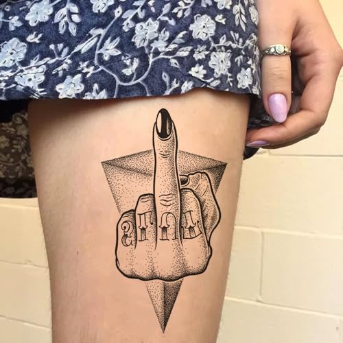 8 Sheets 3D Black Realistic Temporary Tattoos for Men Women Adults, Hand Finger Gun Hourglass Card Queen Tree Design Halloween Fake Half Arm Sleeve Tattoos Stickers Legs Kit Sets