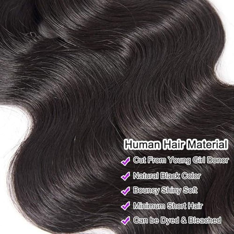 MsSunlight Human Hair Bundles 18 20 22 24 Inch 12A Body Wave Bundles Human Hair 100% Unprocessed Brazilian Virgin Hair 4 Bundles Human Hair Body Wave Human Hair Extensions Natural Black