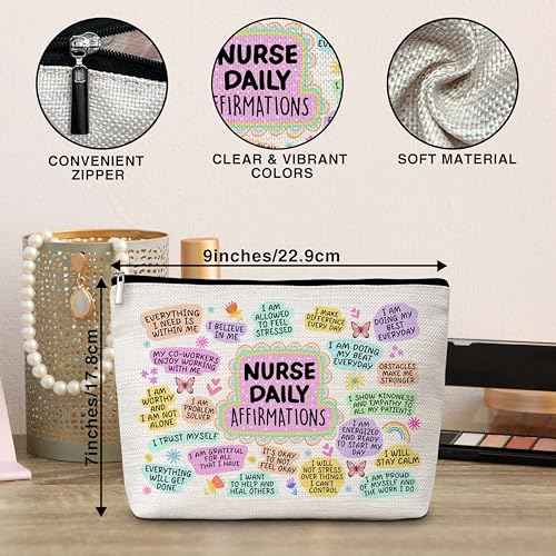 Nurse Gifts Makeup Bag, Nurse Daily Affirmations Cosmetic Bags, Nursing Makeup Zipper Pouch Bag, Nurse Practitioner Gifts For Women, Graduation Birthday Thank You Retirement Gifts For Nurses, 51