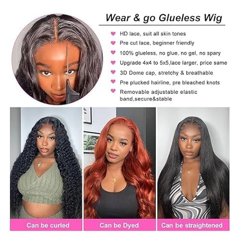 28 Inch Wear and Go Glueless Wig, Human Hair, 180% Density, 5x5 HD Lace Closure, Body Wave, Natural Black