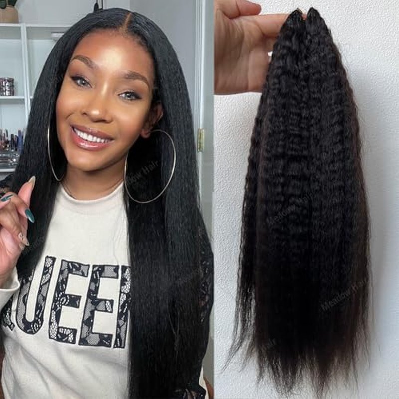Kinky Straight Knotless Pre Separated Crochet Human Hair Extensions Pre Looped Braids Bundles With Threading Burmese Virgin Human Hair for Braiding Micro Link Meadow Hair 22inch 60g