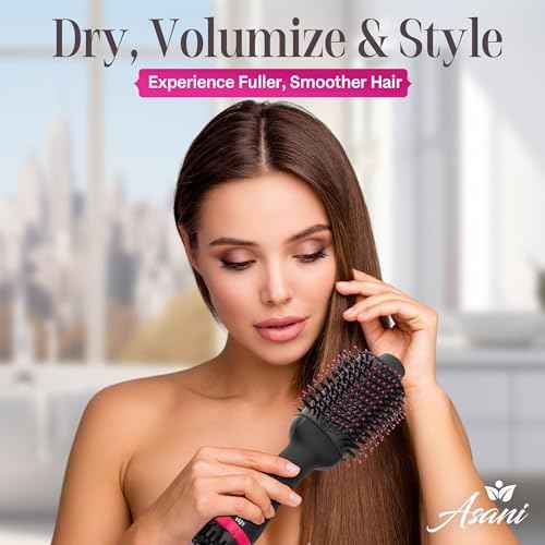 Asani 4-in-1 Hair Dryer Brush - Blowout, Curling, Straightening & Comb with Anti-Frizz Ceramic Titanium Barrel for All Hair Types (120 Volt)