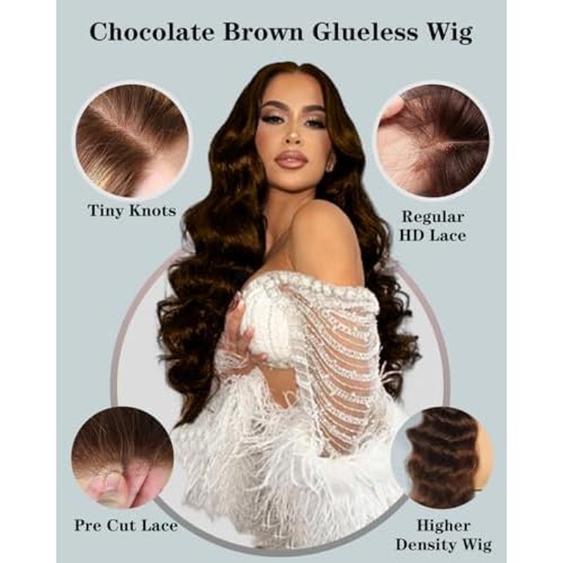 5X5 Glueless Wigs Human Hair Pre Plucked Pre Cut Chocolate Brown Lace Front Wig 22 Inch 5x5 Wear and Go Glueless Lace Closure Wig Body Wave Reglular HD Lace Front Wigs 4# Brown Colored Wig