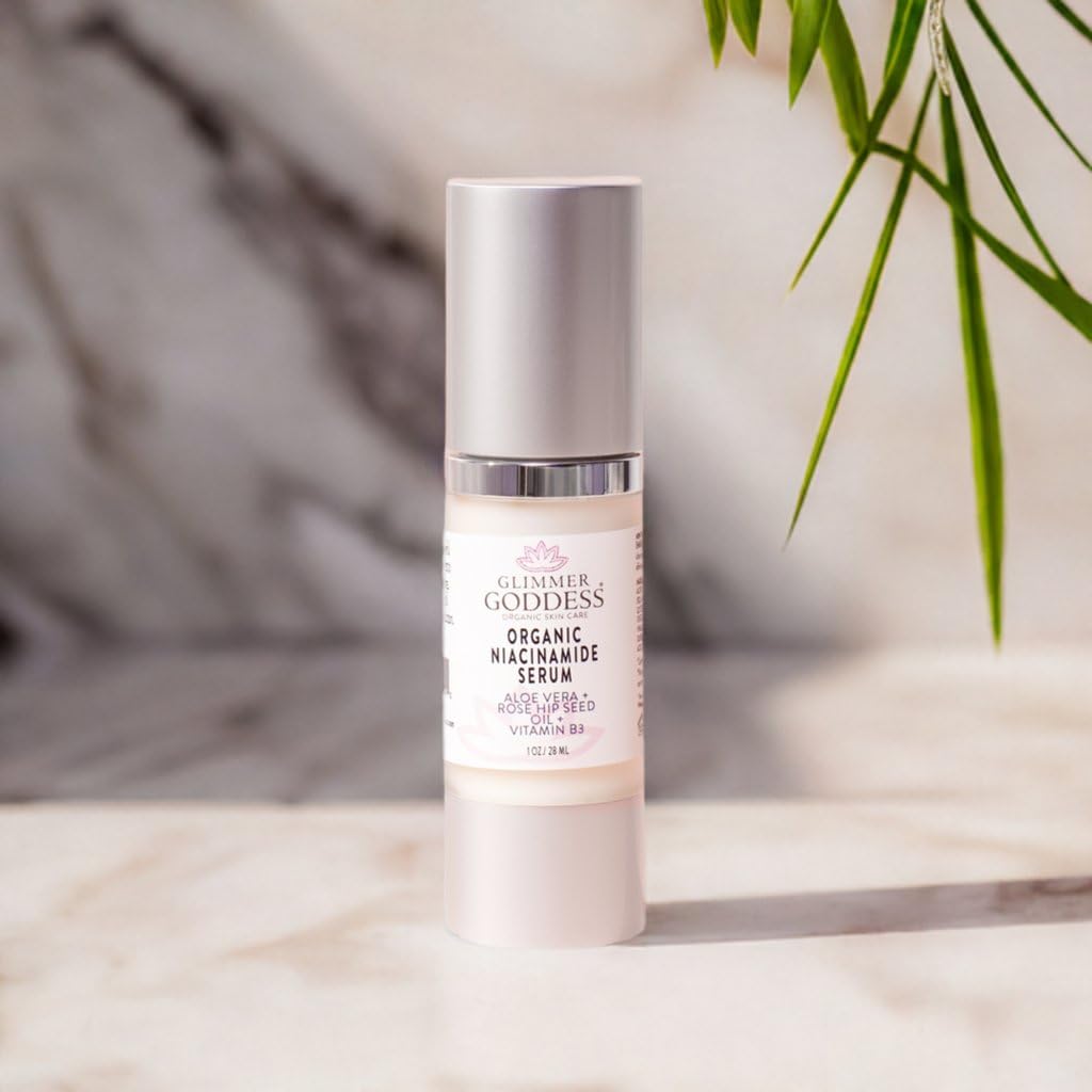 Glimmer Goddess Organic Anti-Aging Serum with Niacinamide Vitamin B3, Tightens Pores, Reduces Wrinkles with 5% Niacinamide: A Miracle for Your Skin, 1 oz