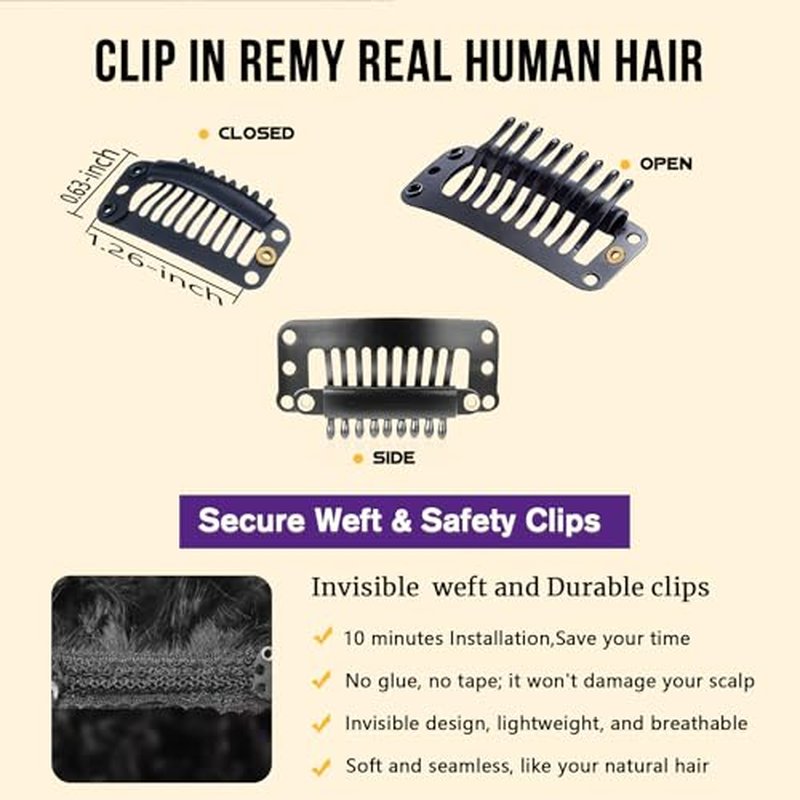 Curly Clip in Hair Extensions,Real Human Hair Afro Kinky Curly Clip in Hair Extensions for Women,Remy Human Curly Clip ins Human Hair 8 Pcs with 20 Clips,22 inch