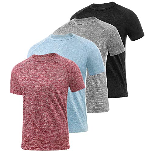 Xelky 4-5 Pack Men's Dry Fit T Shirt Moisture Wicking Athletic Tees Exercise Fitness Activewear Short Sleeves Gym Workout Tops Black/LightGray/LightBlue/Red XL