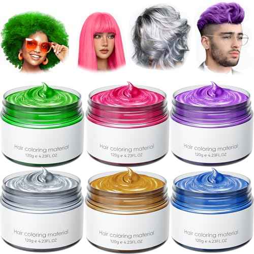6 Colors Temporary Hair Dye,Temporary Hair Color Wax,Natural Washable Hair Dye Temp Hair Color for Women Men Kids Party Cosplay Halloween