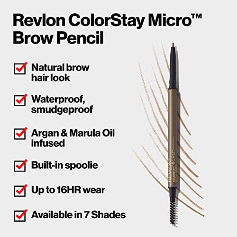 Revlon ColorStay Micro Eyebrow Pencil with Built In Spoolie Brush, Infused with Argan and Marula Oil, Stocking Stuffer for Her, 454 Medium Brown, 0.003 oz