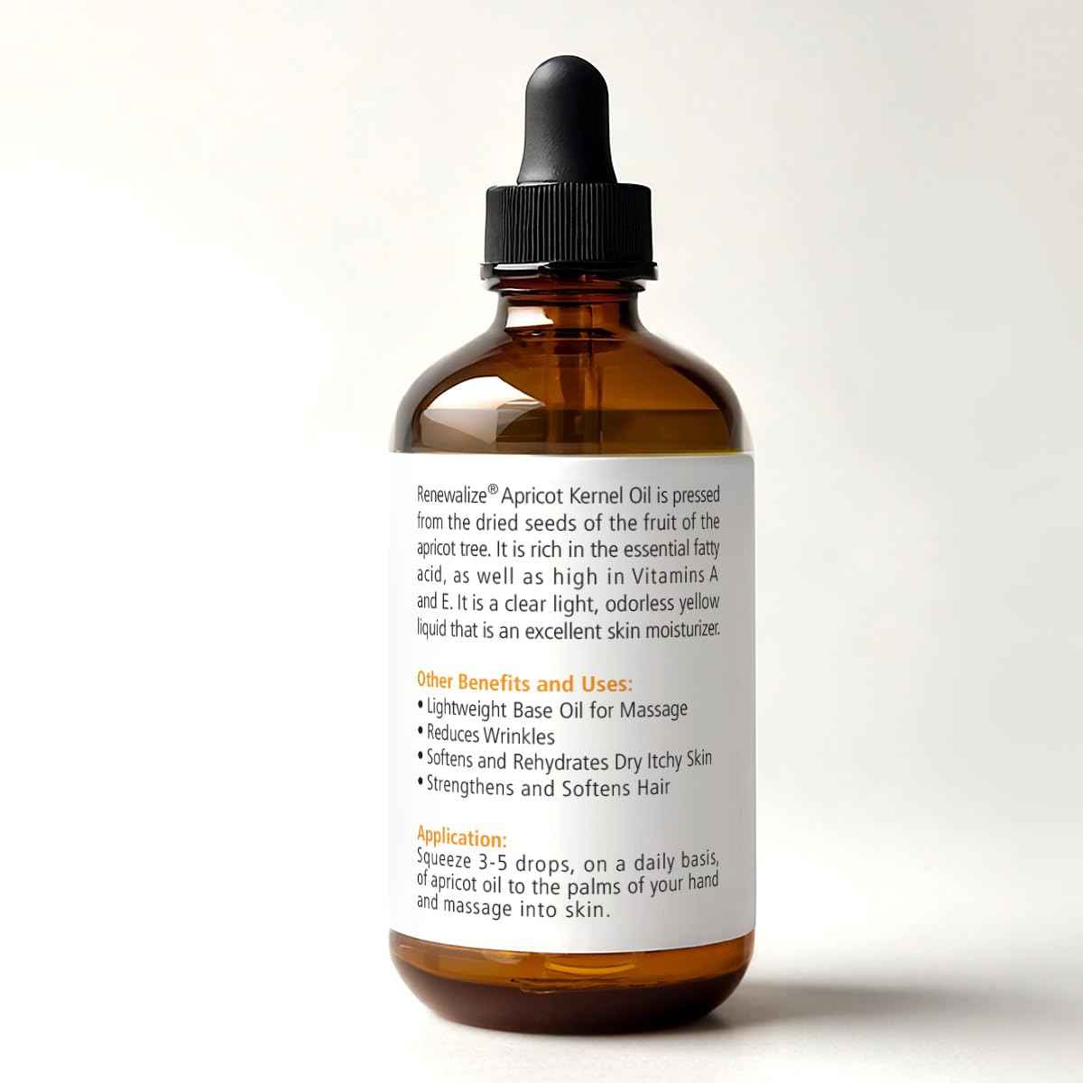 ORGANIC APRICOT KERNEL OIL MOISTURIZER - in Large 4 oz Dark Glass Bottle with Dropper | 100% Pure and Unrefined | Skin Massage Oil for Body Hands & Feet