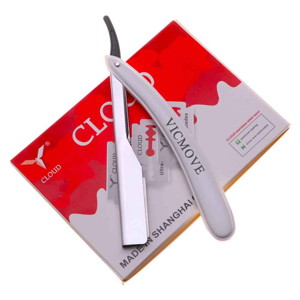 Professional Barber Straight Edge Razor Safety with 200-Pack Derby Blades - 100 Percent Stainless Steel - by VICMOVE (1 razor + 200 blades)