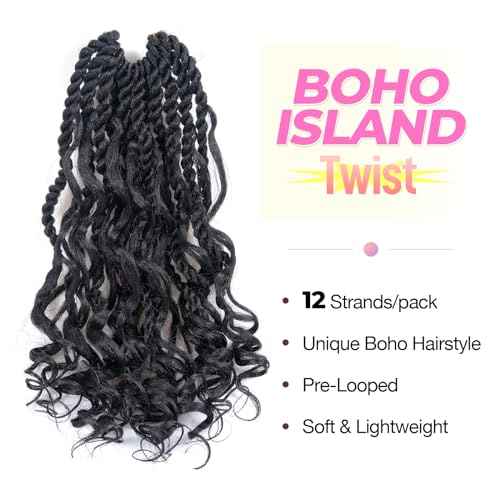 ToyoTress Boho Island Twist Crochet Hair - 14 Inch 8 Packs Natural Black Boho Havana Twist Crochet Braids Synthetic Braiding Hair (14 Inch,1B-8P)