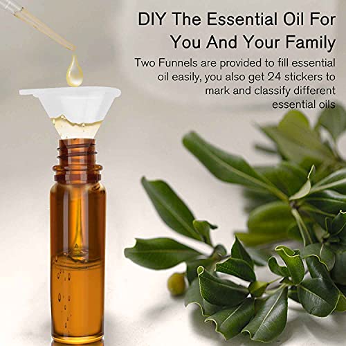 PrettyCare 4 Pack, 10 ml Essential Oil Roller Bottles with Stainless Steel Roller Ball - Refillable Leak-proof Empty Thick Amber Glass Roll on Bottles with Metal Caps for Travel, Perfume