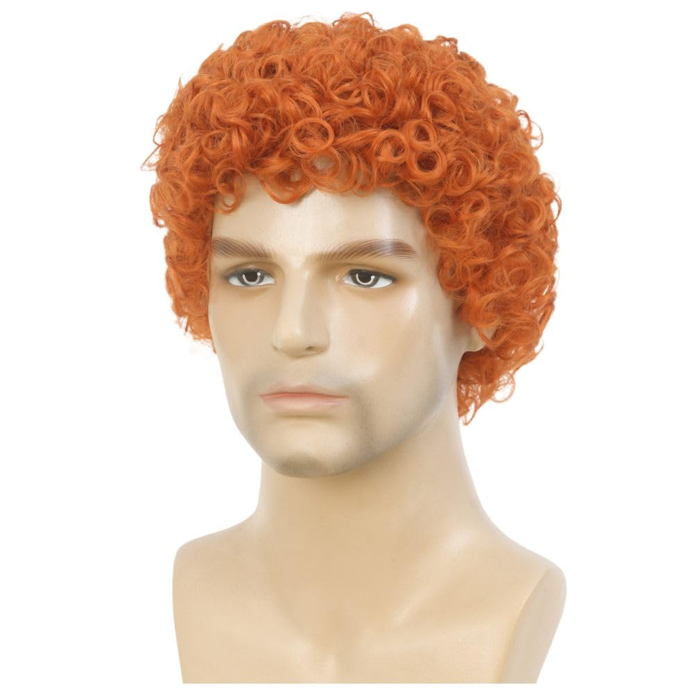 Swiking Orange Afro Curly Wigs for Men Short Rocker Hair California Cosplay Daily Costume Halloween Wig for Male Guy