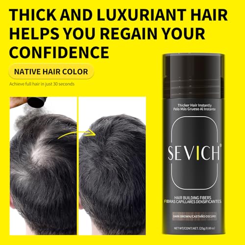 SEVICH Hair Fibers for Thinning Hair, Hair Building Fibers Instantly Thicker & Fuller Look,Hair Powder for Men & Women 25g Dark brown