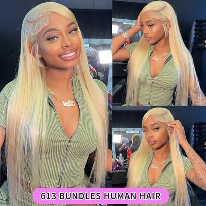 32 Inch 613 Bundles Human Hair Straight Blonde Human Hair Bundles 100% Unprocessed 12A Brazilian Virgin Hair Bundle 1 Blonde Bundle Human Hair for Women