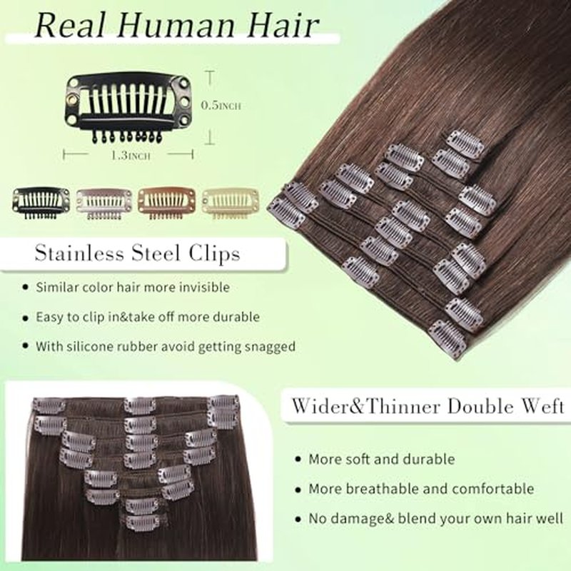 Clip in Hair Extensions real Human Hair Dark Brown Natural #2 24 Inch 120g 8pcs 18/613 Human Hair Clip in Extensions Straight Hair Extensions Clip ins Dark Brown Natural 100% Human Hair for Women