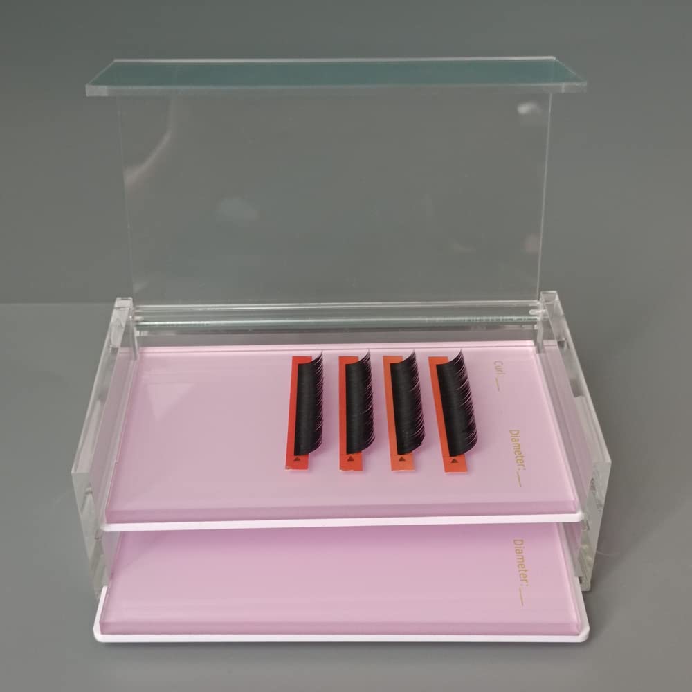 LIXIMMAZN 2 Layers Acrylic Eyelash Pallet Organizer Box, Grafting Eyelash Clear Makeup Display Container for False lashes Transparent Storage Case (Pink)