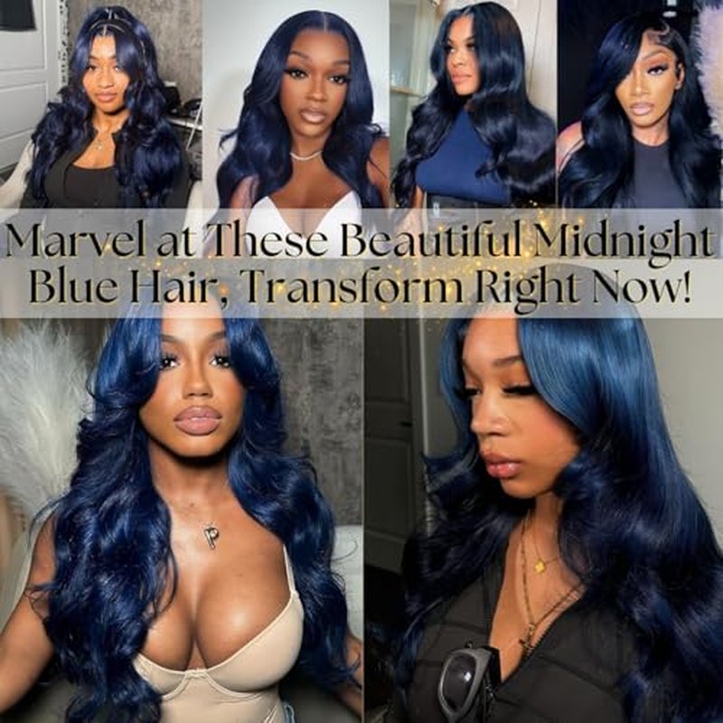 Dark Blue Body Wave Human Hair Bundles, Quick Weave Sew In Wavy 12A 100% Brazilian Virgin Hair, Soft Glossy Thick, Perfect for Quick Weave Sew-In Styles 3 Bundles 10 12 14 Inch