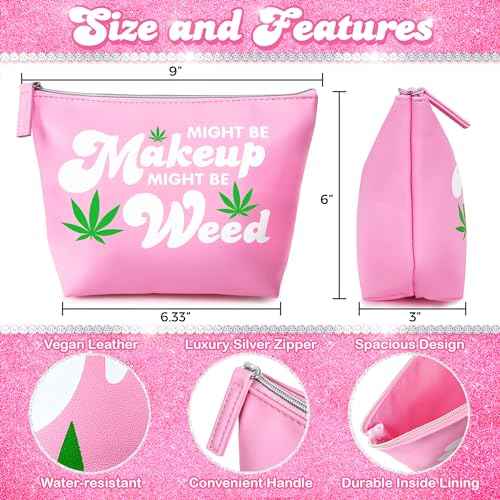 Vegan Leather Might Be Makeup Bag Cute Pink Girly Girl Stuff Mothers Day Gifts for Mom Women Best Friend Birthday Sister Things Y2K 2000s McBling Small Cosmetic Pouch Toiletry Make Up Accessories