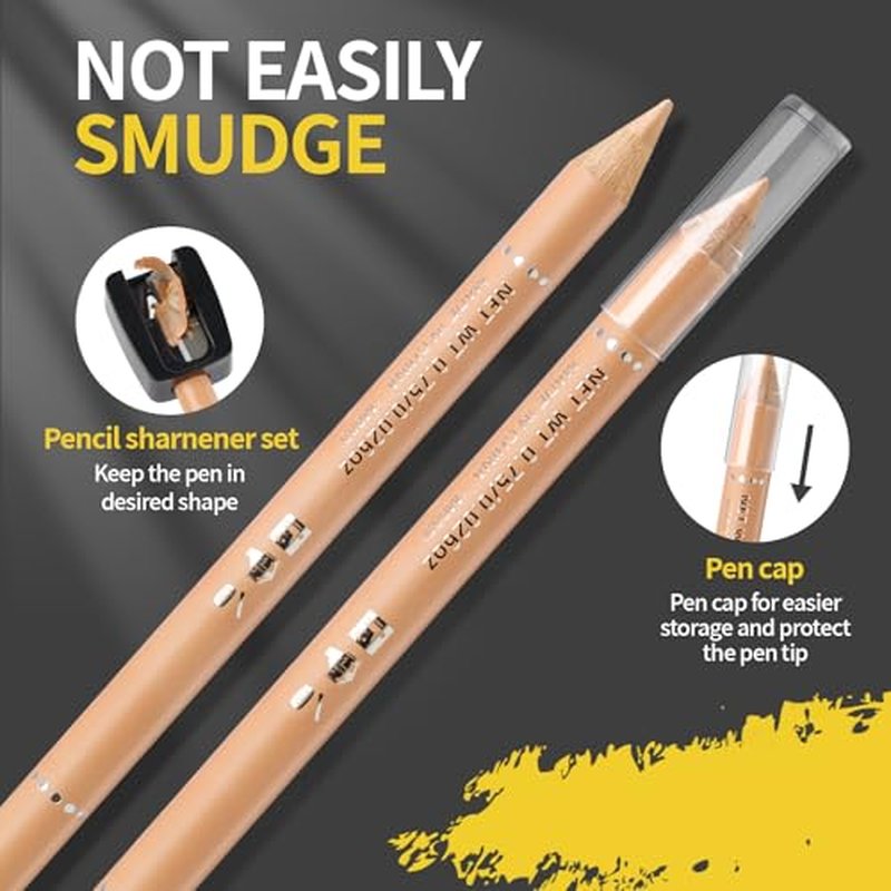 Noerrors 12Pcs Barber Pencil Beige Skin Tone Magic Hairline Pencils Set Beard Guide Pen with Sharpener Barber Chalk for Lineup Edge Hair Design Shaping Trace Makeup Tool for Men