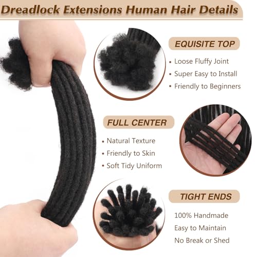 Loc Extensions Human Hair Dreads Extensions for Men Women Dreadlock Extensions Real Human Hair Locs Extension Natural Black Full Handmade Permanent Locs Hair Extensions (0.6cm 1B 10 Inch 30 Strands)