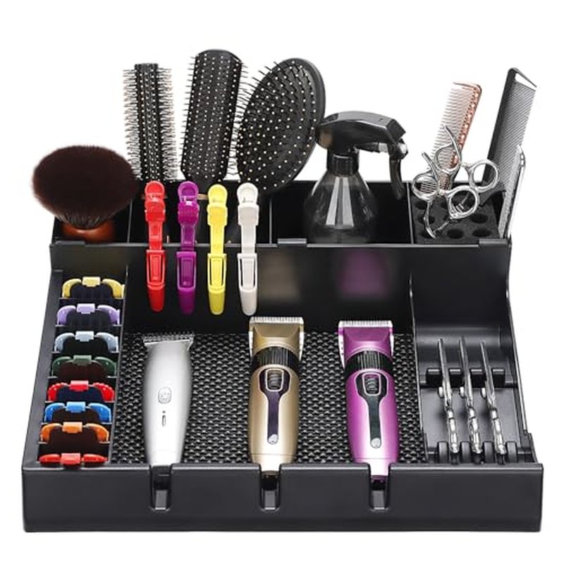 Large Barber Station Organizer for Corded Clippers & Guards, Barber Clipper Tray Anti-slip Hair Trimmer Holder, Multifunctional Detachable Hairdressing Tool Holder, Salon Haircut Supplies Storage Case