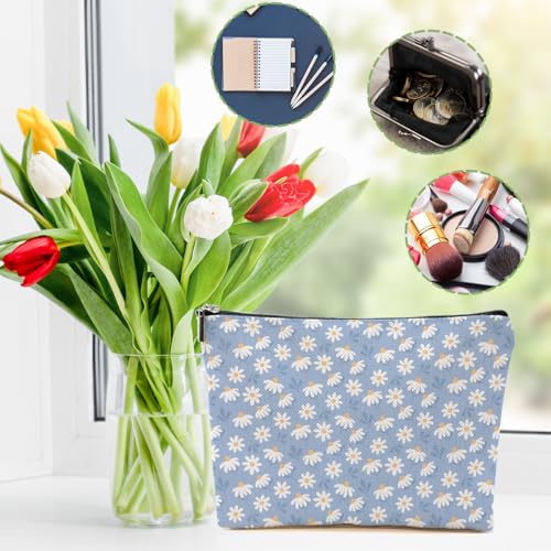 4pcs Vintage Floral Makeup Bag, Daisy Flower Cosmetic Bag Garden Gifts for Women Female Girls Sister BFF Nature Lover, Travel Zipper Pouch Christmas Thanksgiving Birthday Gifts
