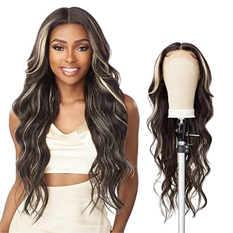 Sensationnel Butta Lace Wigs - Unit 34 Extra Wide 5 Inch Deep Parting Synthetic Preplucked Hairline Glueless Lacefront (1B OFFBLACK)