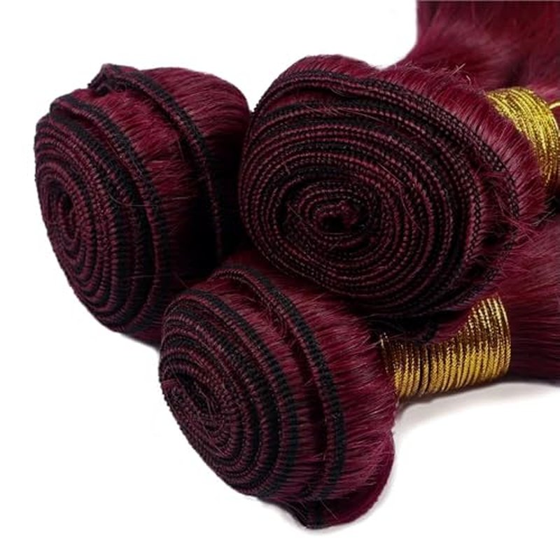 Dark Red Human Hair Bundles 99J Burgundy Straight Human Hair Bundles Dark Red Straight Bundle 26 28 30 Inch Brazilian Unprocessed Virgin 99J Bundle Quick Weave Extensions