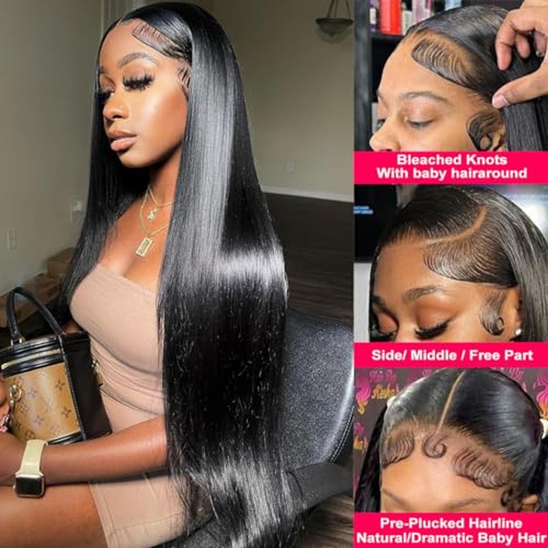 Straight Human Hair Wigs for Women Lace Front Wigs Pre Plucked Glueless 13x6 HD Lace Front Wigs Human Hair 180% Density Straight Frontal Wigs Human Hair 28 Inch