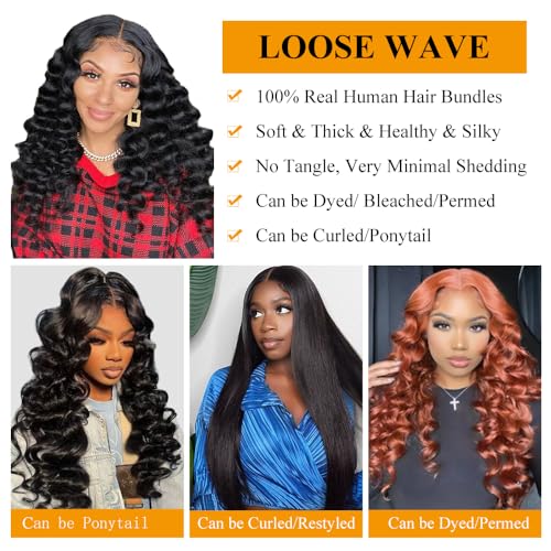 QTHAIR 16A 13x4 HD Lace Frontal Human Hair Loose Wave Frontal Pre Plucked with Baby Hair Ear to Ear Transparent Lace Closure 100% Unprocessed Brazilian Virgin Human Hair (14inch)