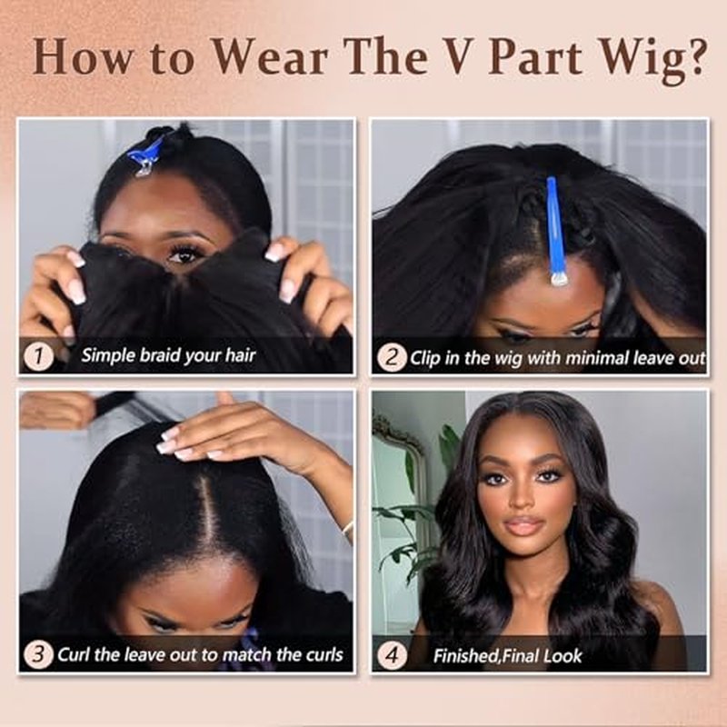 V Part Wig Human Hair Body Wave Upgrade U Part Human Hair Wig With Adjustable Drawstring 200% Density V Shape Clip In Half Wig For Women Natural Color 18 Inch