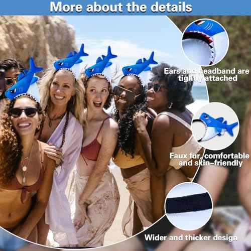 Beviliu Shark Headbands Blue, Animal Ears Shark Fin Headband for Adults Halloween Cosplay, Shark Fin Costume Hat Accessories for Shark Sea Ocean Party Birthday, 4 Pack