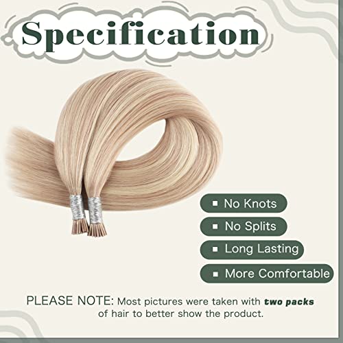 Sixstarhair I Tip Hair Extensions Human Hair 18 Inch Itip Human Hair Extensions Dirty Blonde with Bleach Blonde Highlights Color 18/613 Cold Fusion Extensions Professional Keratin Hair Extensions 50g