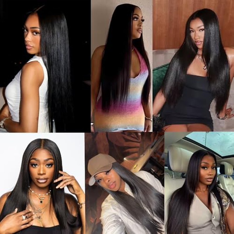 Human Hair Bundles Straight Bundles Human Hair Long Straight Weave 3 Bundles Human Hair 12A Grade 100% Unprocessed Brazilian Hair Extensions Natural Black Color 24 26 28 Inch