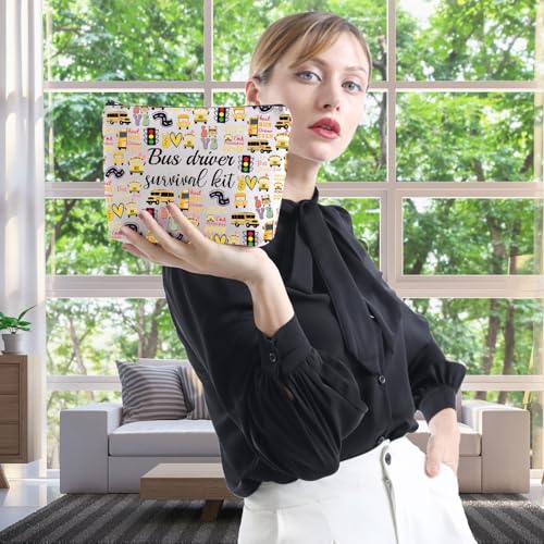 WCGXKO School Bus Driver Gift End Of Term School Bus Driver Gift School Bus Driver Survival Kit Cosmetics Bag (Bus Driver ever), Beige