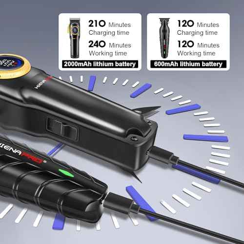 HIENA PRO Professional Hair Clippers Set for Men Cordless Barber Kit Hair Cutting Kit Rechargeable Clippers and Trimmers Set Clipper Set for Barbers with LED Display, Gifts for Men, (Black)