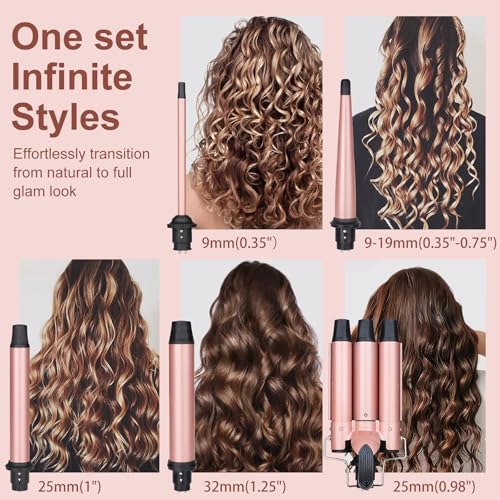 5 in 1 Curling Wand Set, Three Barrel Curling Iron Set with 3 Barrel Curling Iron and 4 Interchangeable Ceramic Curling Wand(0.5¡±-1.25¡±), Fast Heating, Include Glove & 2 Clips