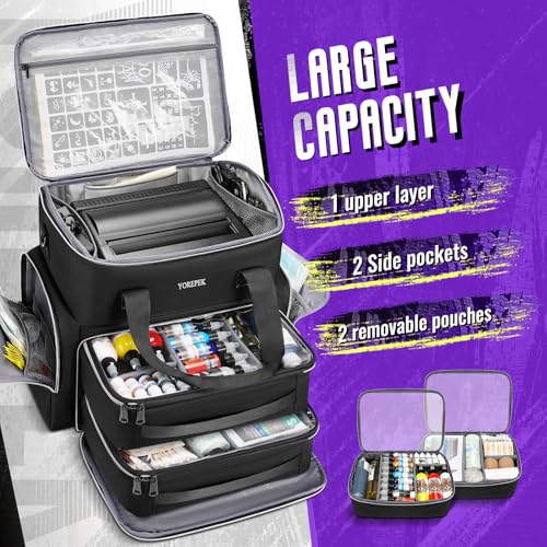 YOREPEK Tattoo Travel Case, Waterproof Tattoo Bag with 2 Removable Organizer Pouches, Adjustable Dividers, Tattoo Carrying Case for Equipment, Supplies, Stencil Printer, Artist Gifts