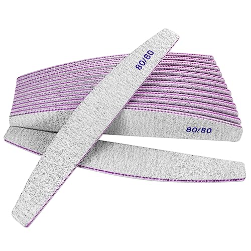 80/80 Grit Nail Files (10 Pack), Emery Boards for Acrylic Nails and Gel Nails, Coarse Nail File Double Sided 80 Grits Emory Professional Nail Filers Reusable Washable Manicure Curved Gray