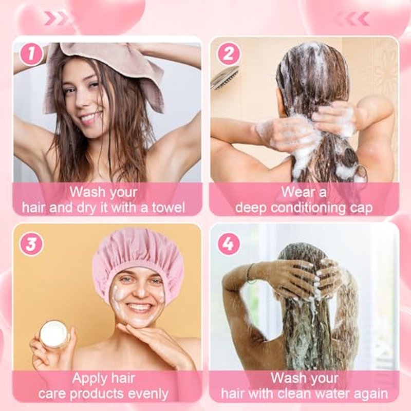2 Pcs Pink Series Deep Conditioning Hot Oil Hair Treatment Caps - Waterproof, Double Layer, Reusable Shower & Steam Caps