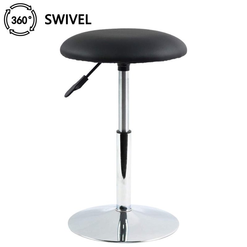 FURWOO Short Round Spa Stool Height Adjustable Swivel Bench for Bedroom Living Room Black PU Leather