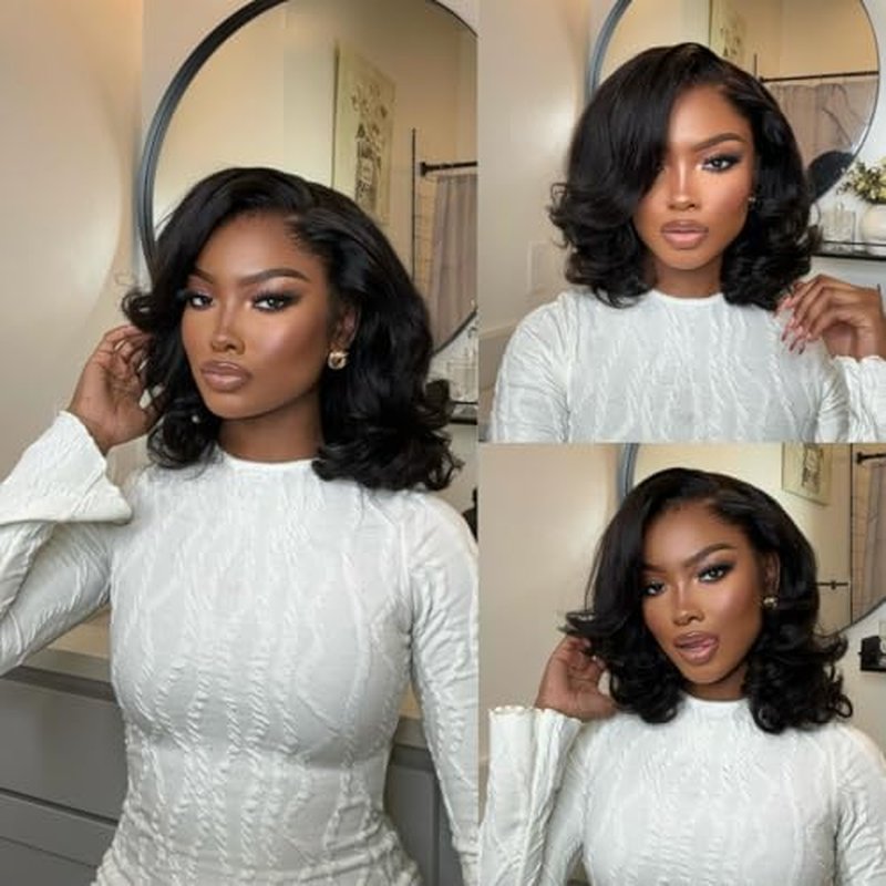 mscoco Bob Wig Human Hair 5¡¿6 Natural Black Body Wave Lace Front Wigs Human Hair Pre-bleached knots Glueless Bob Wig Human Hair Glueless Wigs Human Hair for Black Women Body Wave Human Hair Wig