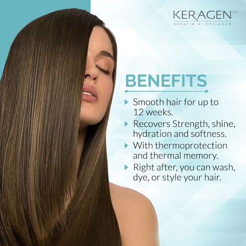 Keragen Brazilian Keratin Smoothing Treatment - Formaldehyde-Free Express Home Blowout Kit - Straightens & Smooths Frizz - Includes 2 Oz Treatment, Clarifying Shampoo & Aftercare Samples