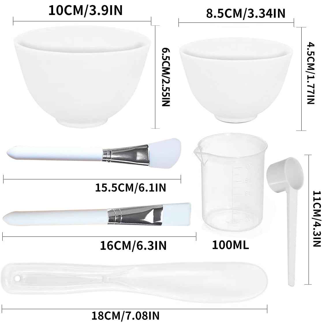 manqianxun Face Mask Mixing Bowl Set. 7IN 1 SPA Quality Face Mask Tool Kit. with Facial mask brush*2, Silicone Facial Mask Bowls*2, Mask Spatula,Measuring cup and Measuring scoop